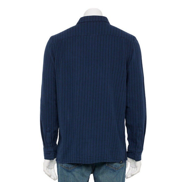 Vans Men's Station Striped Shirt Button Front -Dress Blue- Small- New Tag $50