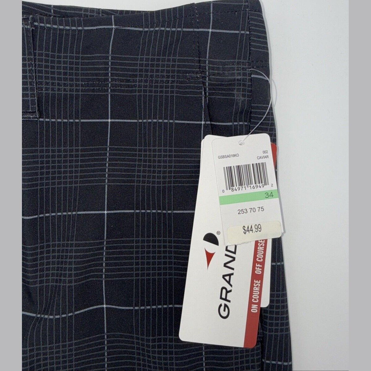 Grand Slam Men’s Performance 360 Stretch Plaid Golf Shorts -Black-Size 34 New