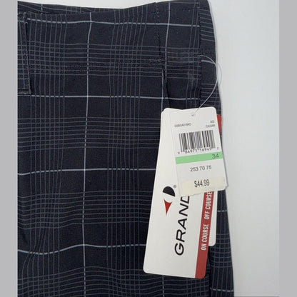 Grand Slam Men’s Performance 360 Stretch Plaid Golf Shorts -Black-Size 34 New
