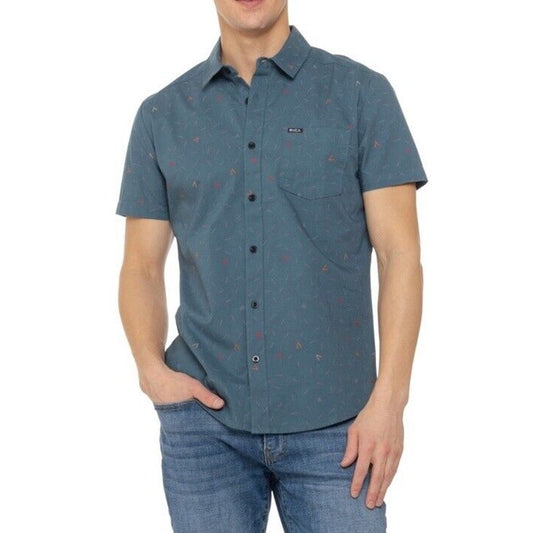 $66 RVCA Men’s Kimura Geometric Short Slv Shirt- Deep Sea- Size: Small- New Tag