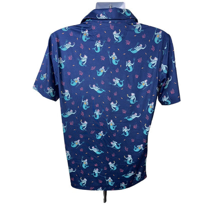 $60 Chubbies Men's The Triton Sea Performance Polo Shirt-Blue-Small-New Tag