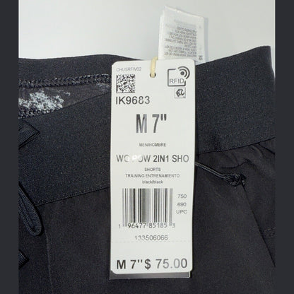 $75 Adidas Men’s 7 " WO POW 2IN1 Compression Shorts- Black/Black- Medium-New