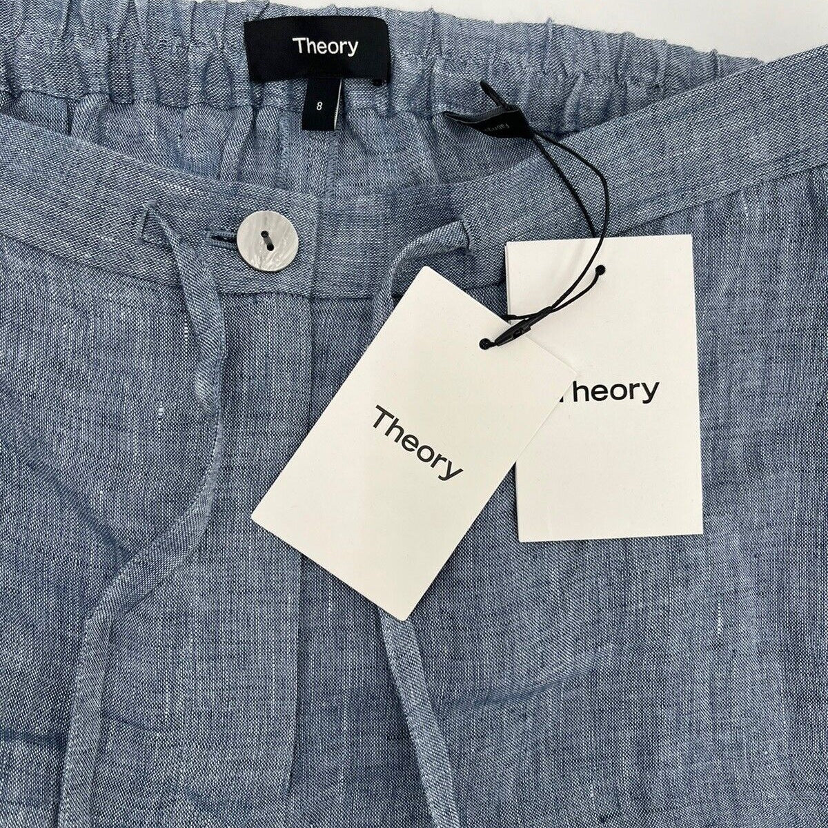 $275 Theory Women’s Wide Leg Cropped Chambray Drape Hemp Pants-Blue-Size: 8  New