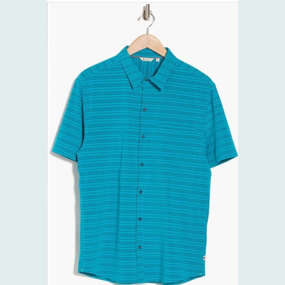 $80 COTOPAXI Men’s Cambio Button Up Short Sleeve Shirt-Mineral Blue Stripe-Small