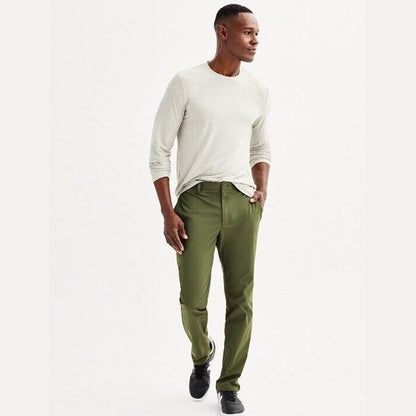 FLX Men’s Premium Stretch Slim Chino Pants - Zip Pocket- Olive Forest- 32Wx32L