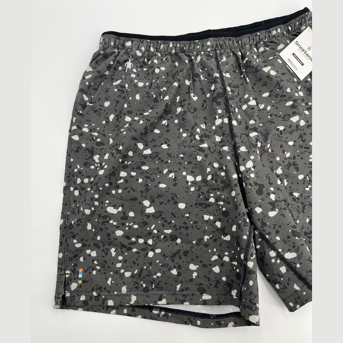 $75 Smartwool Men’s Merino Sport Lined Run Hike Shorts- Black Print-Small-New