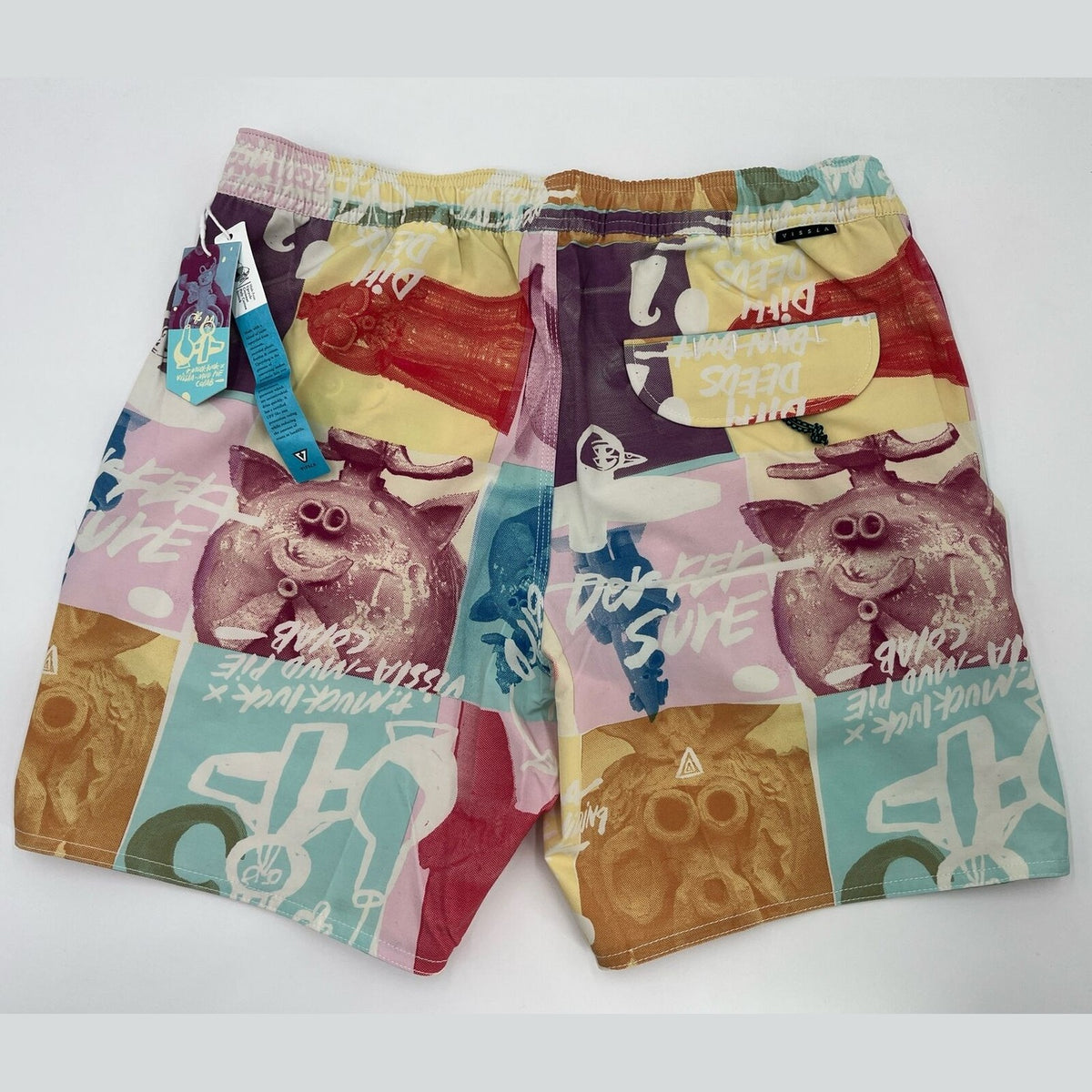 $65 VISSLA Men's Elastic Waist Boardshorts  MUD FLAPPERS 16.5-Multi -Medium-NWT