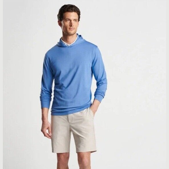 $200 Peter Millar Men’s Pine Performance Hoodie Pullover-Starboard Blue-Small