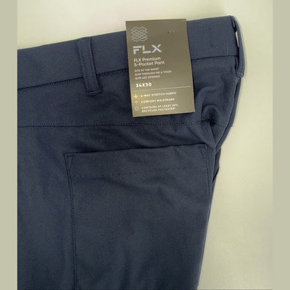 FLX Men’s Premium Slim 5 Pocket Pants- Navy- 34W 30L - New Tags