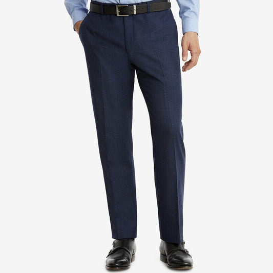 Tommy Hilfiger Men's 32W 32L Modern Fit THflex Wool Plaid Pants-Blue -Tyler-$190