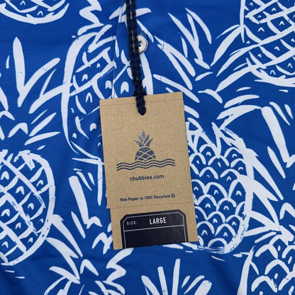 Chubbies Men's The Thigh Napple Performance Polo Shirt-Blue Pineapple-Large -New