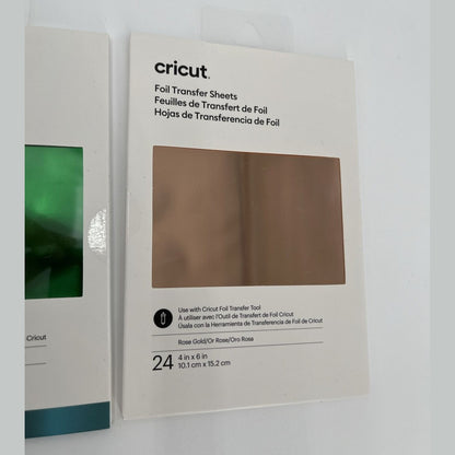 3 Pkg Cricut FOIL TRANSFER SHEETS - GOLD, ROSE,JEWEL GREEN, 4x6 New 72 Sheets