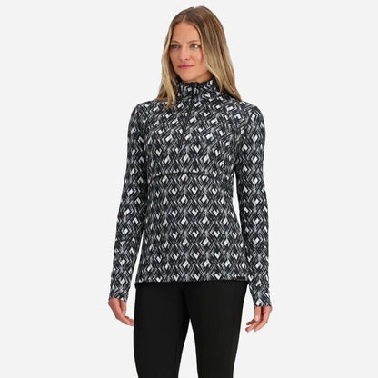 $95 Obermeyer Women’s Geo Discover 1/4 Zip Baselayer Top- White Multi-Large-New