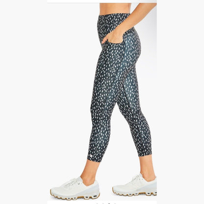 $95 NIC+ZOE High Waist Crop Leggings Brush Strokes- Black/White-Large-NEW