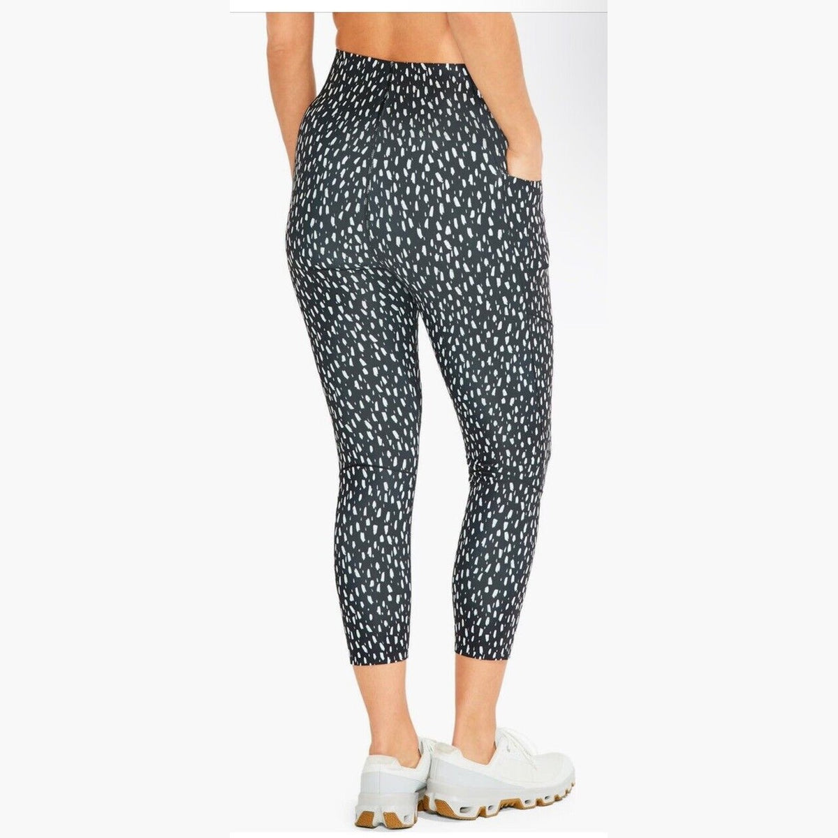 $95 NIC+ZOE High Waist Crop Leggings Brush Strokes- Black/White-Large-NEW