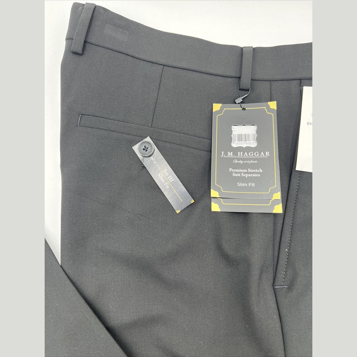 Haggar Men's Joe III Premium Stretch Suit Pants Slim Fit-Black-33W/32L -New $100