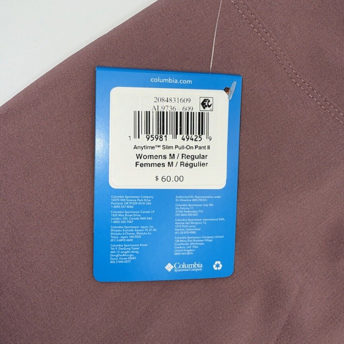 $60 Columbia Women's Anytime Slim Fit Pull-On Pants -UPF 50*- Fig- Medium -New