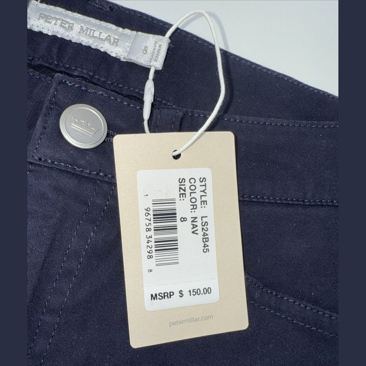 $150 Peter Millar Women's Karlie Stretch Sateen High Rise Pant-Navy-Size: 8-NEW