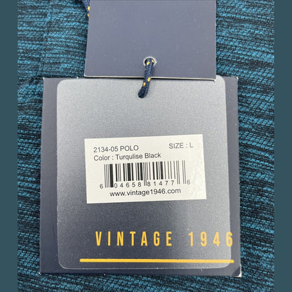 Vintage 1946 Men’s Micro Performance Textured Polo Shirt-Turquoise-Large -New