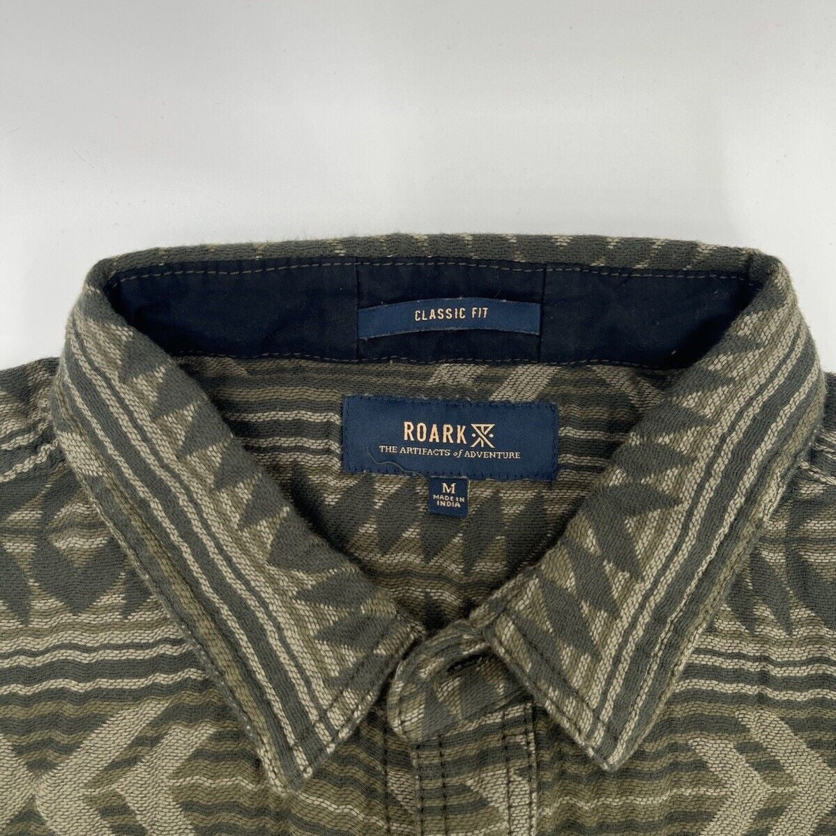 $119 Roark Men’s Weston Long Sleeve Button Up Jacquard Shirt-Military-Medium