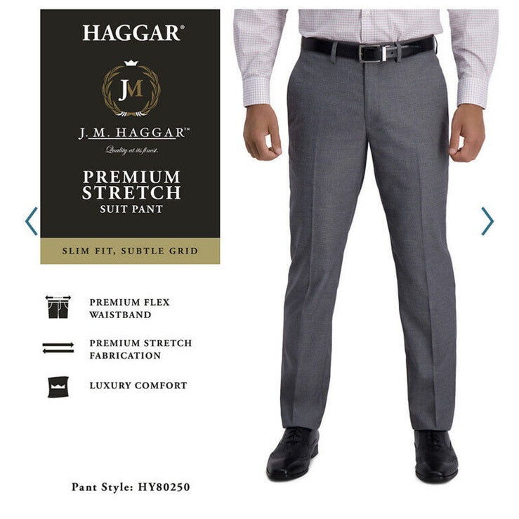 Haggar Men's Joe III Premium Stretch Suit Pants Slim Fit-Black-33W/32L -New $100