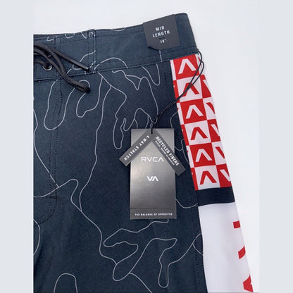 $60 RVCA Men’s Apex 2 - 18" Boardshorts Trunk - Camo Black/Red- Size: 30”- New