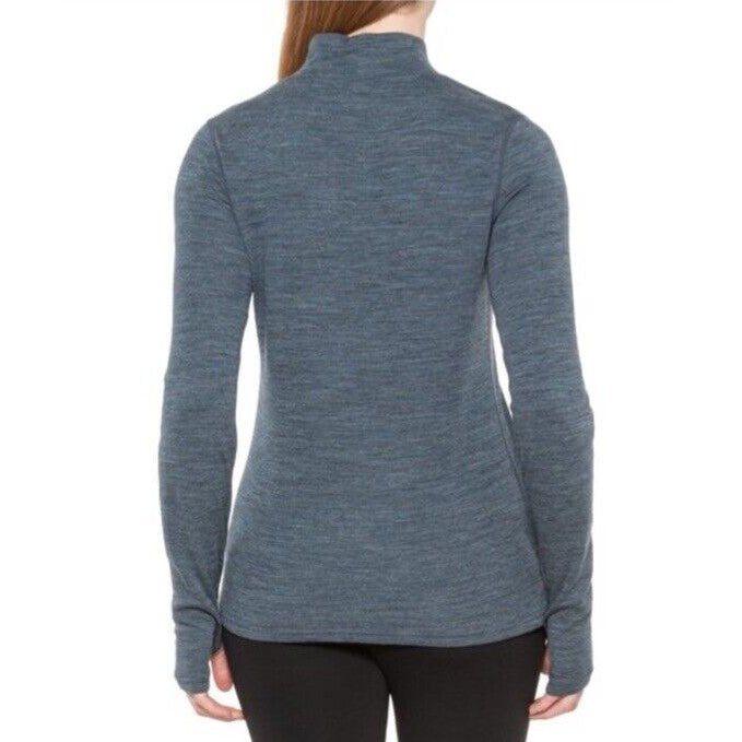 $95 Wicked Wool Women’s Merino Long Sleeve Mock Neck Pullover Top- Blue- Small