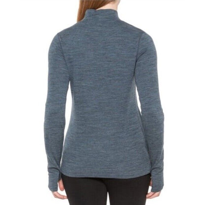 $95 Wicked Wool Women’s Merino Long Sleeve Mock Neck Pullover Top- Blue- Small