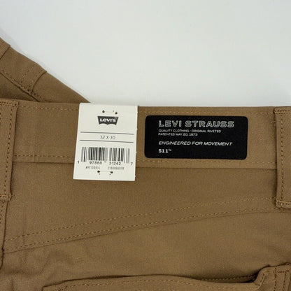 $70 Levi's Men's 511 Slim Tech Pants Stretch A92130010- Tan - 32W 30L - New Tag