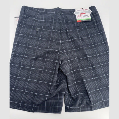 Grand Slam Men’s Performance 360 Stretch Plaid Golf Shorts -Black-Size 34 New