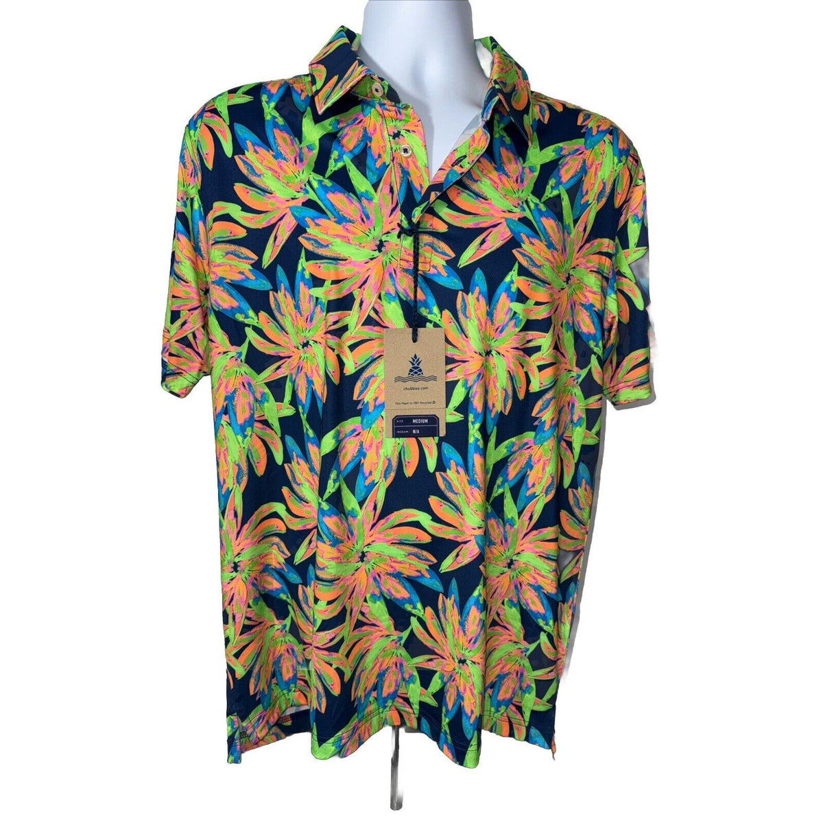 Chubbies Men's The Ocean Flower Performance Polo Shirt-Orange Multi-Medium-New