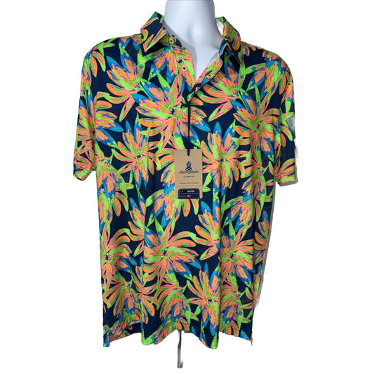 Chubbies Men's The Ocean Flower Performance Polo Shirt-Orange Multi-Medium-New