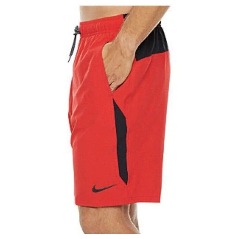 NIKE Men’s Shorts Swim Trunks Content Volley 9”-Red/Black -Small - New