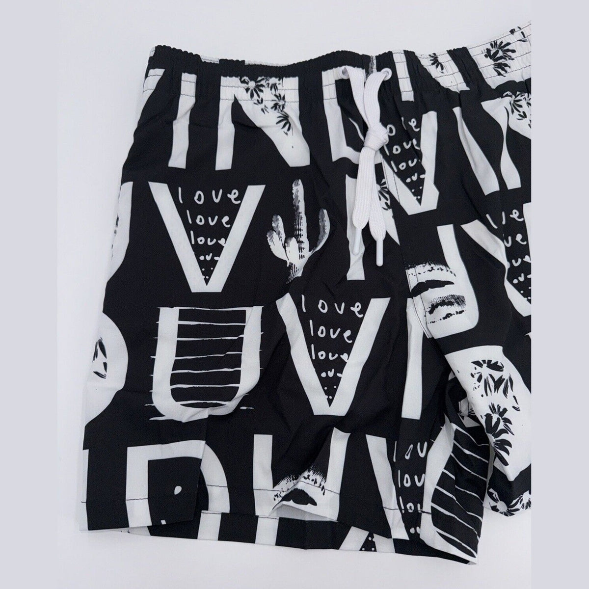 $65 Duvin Design Men's Cactus Swim Trunk Shorts - Black/White - Size: Large -NEW