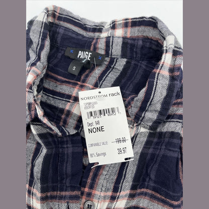 PAIGE Women's Super Soft Plaid Long Sleeve Shirt-Navy Multi-Small-New Tag $190