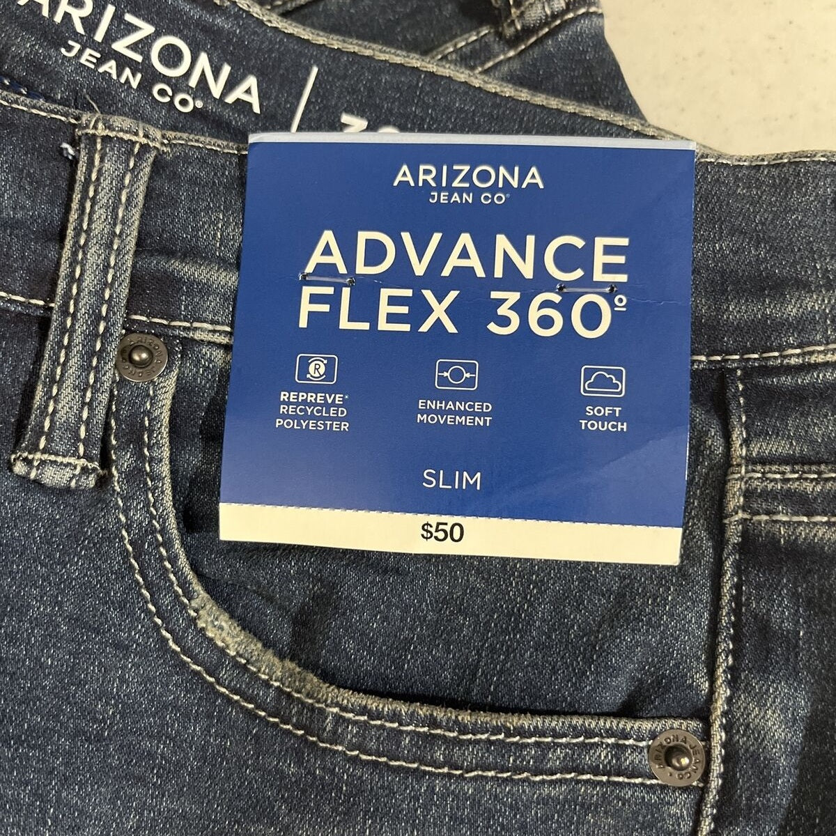ARIZONA JEAN CO. Men’s Advance Flex SLIM FIT Jeans-Intense Dark-30W 30L- New $50