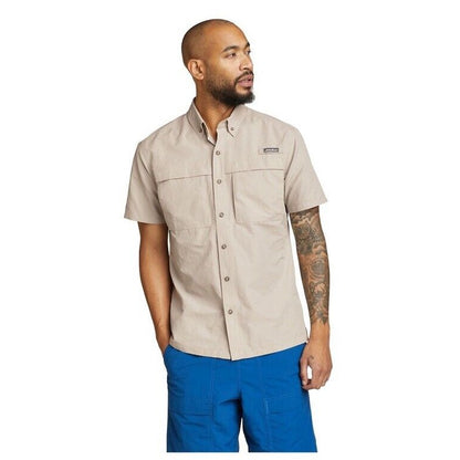 $60 Eddie Bauer Men's Ripstop Guide Short Sleeve Shirt-Light Gray-Medium-New
