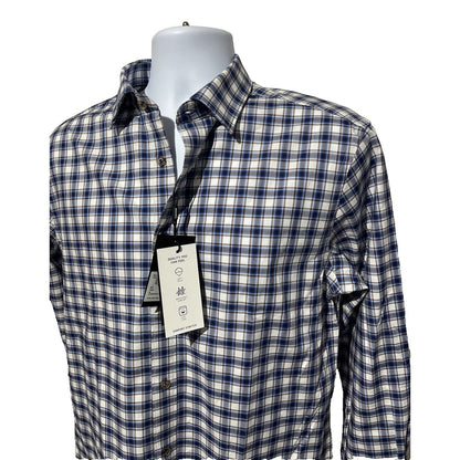 Bugatchi Uomo Men’s Plaid Dress Shirt Long Sleeve -Blue White-Medium- New $149