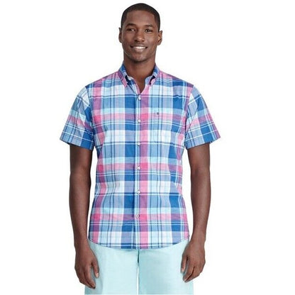 Izod Men’s Classic Plaid Breeze Button Front - Twilight Blue- Small NWT