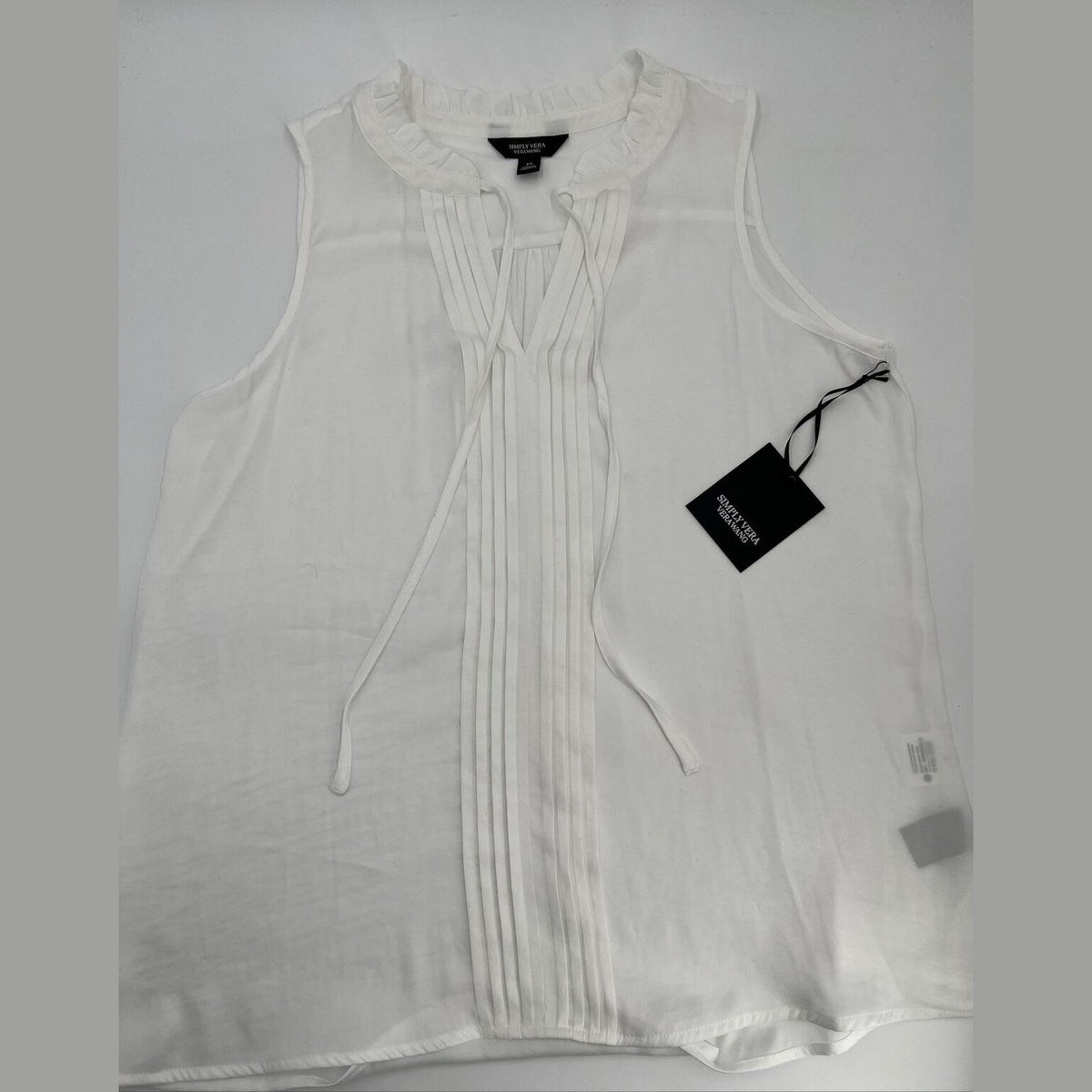 $35 Simply Vera Vera Wang Tie Front Pin-tuck sleeveless Top-White-Medium-New Tag