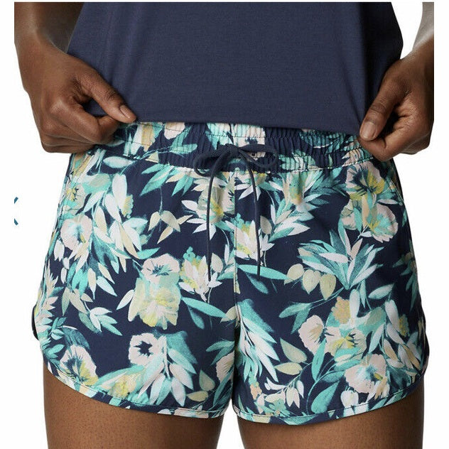 MSRP $60 Columbia Women's Bogata Bay Printed 3" Shorts-Bright Aqua-XLarge -New