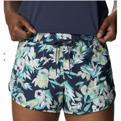 MSRP $60 Columbia Women's Bogata Bay Printed 3" Shorts-Bright Aqua-XLarge -New