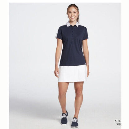 Lady Hagen Women's Printed Block Golf Polo Shirt - Navy/white - Medium - New $55