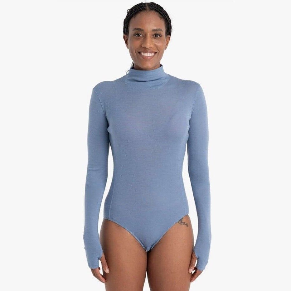$130 Icebreaker Women's Queens High Neck Bodysuit 100% wool-Kyanite-Large-NWT