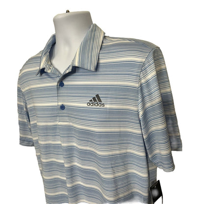 $65 Adidas Men’s Gradient Striped Polo Golf Shirt- Real Blue/White-Medium-New