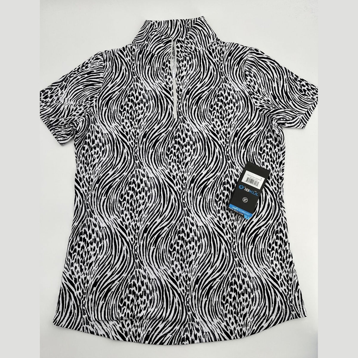 $95 IBKUL Women’s Zip Mock Neck Short Sleeve- Alena Black/White-XSmall-New Tag