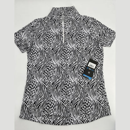 $95 IBKUL Women’s Zip Mock Neck Short Sleeve- Alena Black/White-XSmall-New Tag