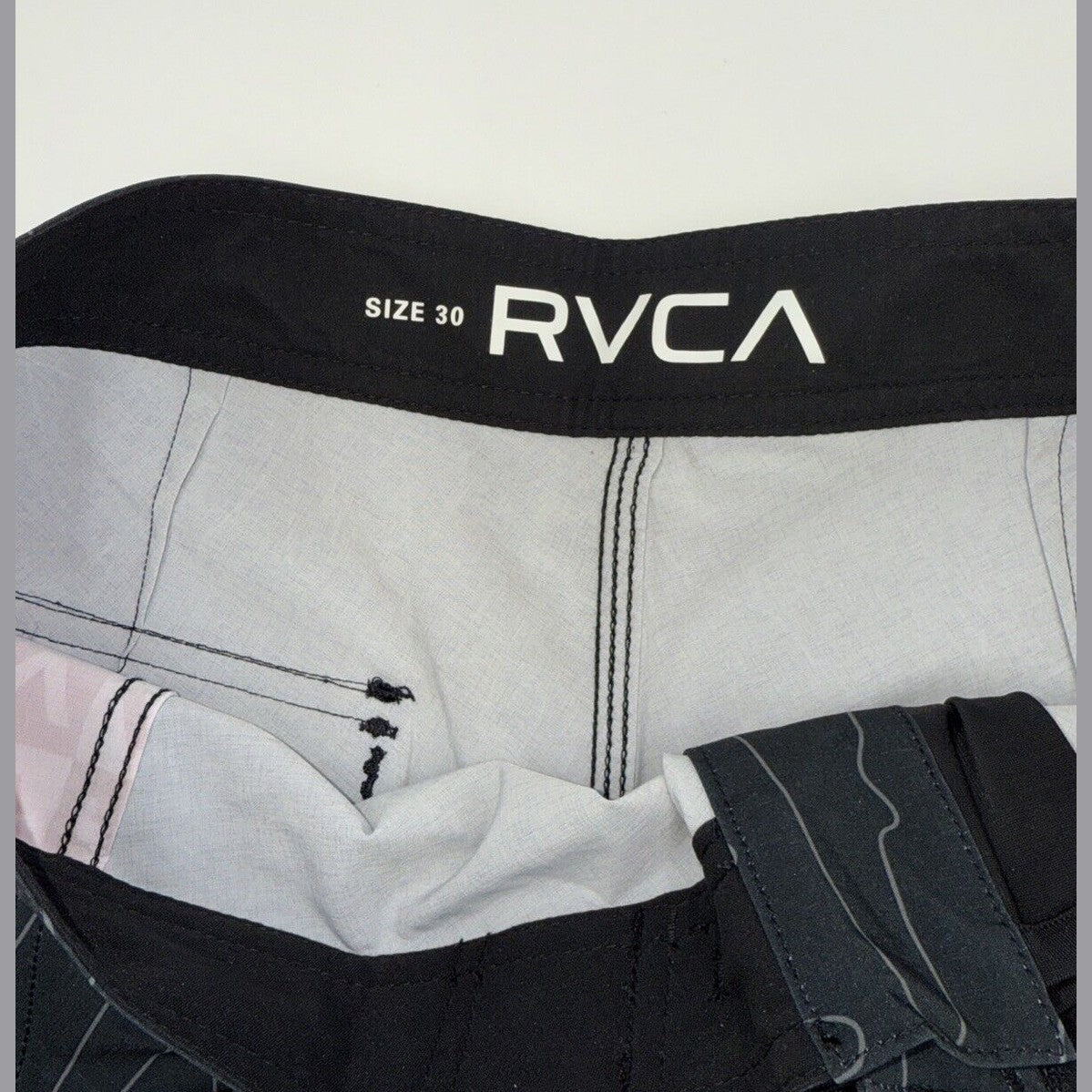 $60 RVCA Men’s Apex 2 - 18" Boardshorts Trunk - Camo Black/Red- Size: 30”- New