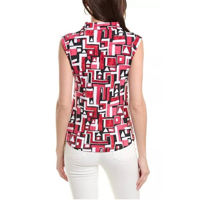 $89 IBKUL Women’s Sleeveless Zip Polo Top Shirt-Jennifer- Red/Black- Small-New