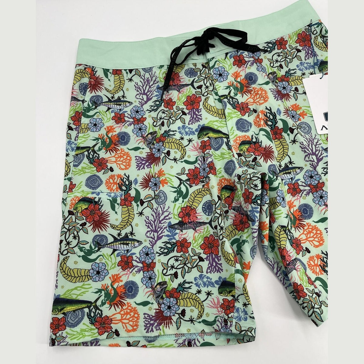 $60 Avid Men’s Gear Trunks Board Shorts-Fish Floral Sea-foam Iconic-Size: 34-New